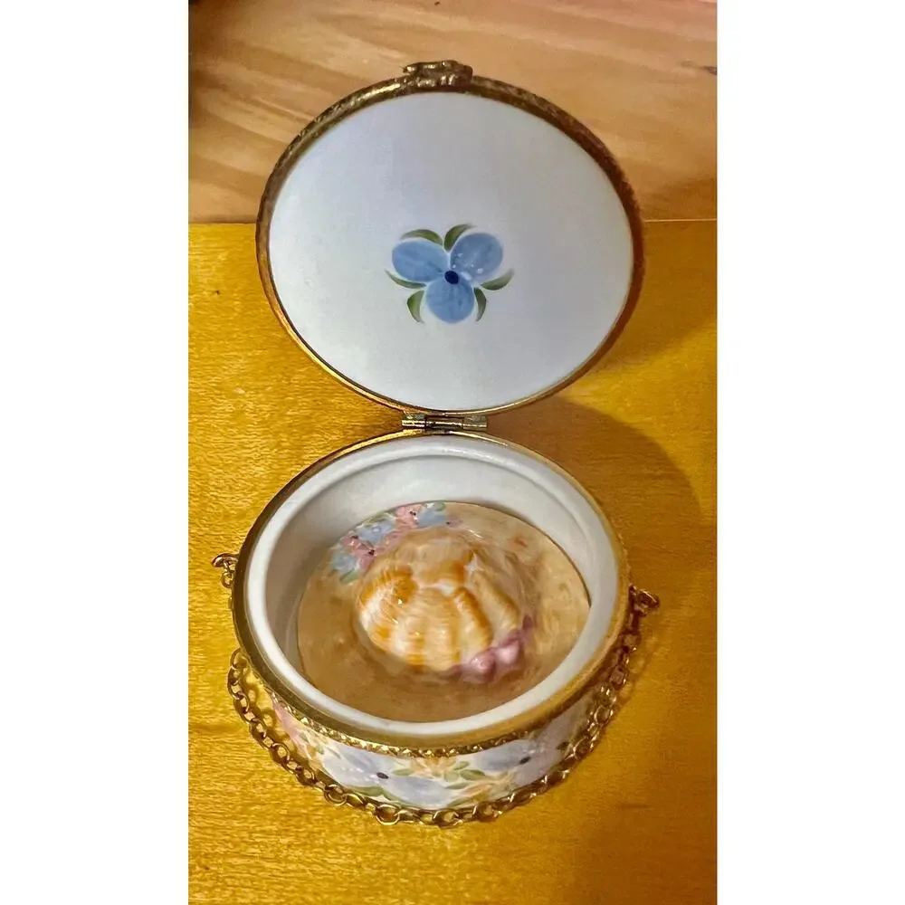 Vintage Limoges France Hand Painted Porcelain Trinket Box Peint Main Signed GS